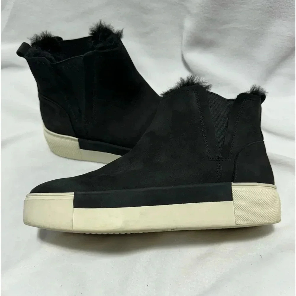 J/SLIDES NYC Black & White Suede Faux Fur Ankle Boots Size 6.5